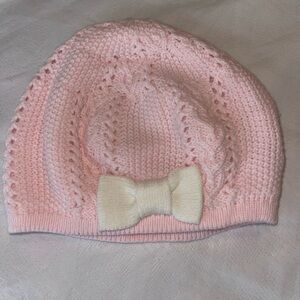 Pink Knit Baby/Toddler Beanie with Cream Bow